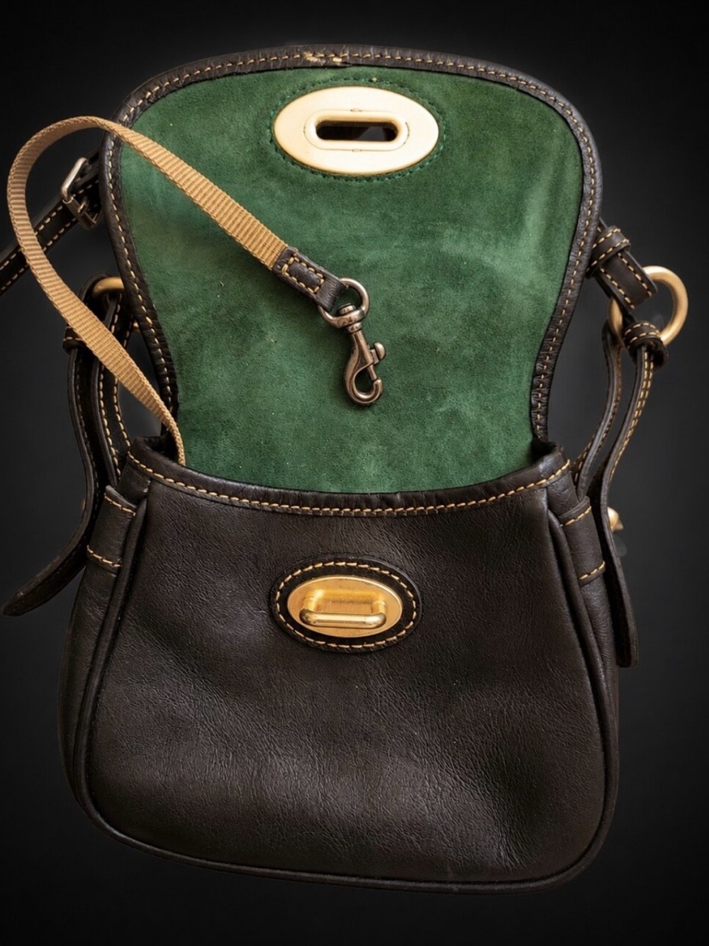 Dooney & Bourke 1975 Vintage Leather Crossbody Saddlebag Black - Picture 3 of 7